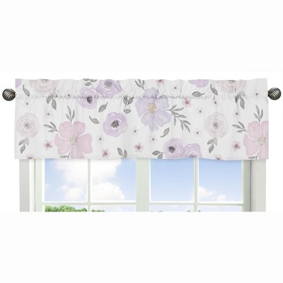 Sweet Jojo Designs Window Valance Treatment 54in. Watercolor Floral Purple Pink and Grey