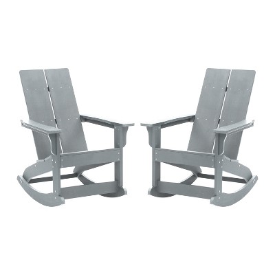 Emma and Oliver Set of 2 Modern All-Weather Poly Resin Adirondack Rocking Chairs for Indoor/Outdoor Use
