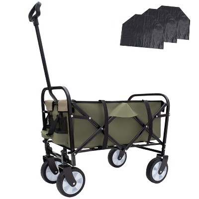Kumasinova  Collapsible Foldable Wagon Cart with Strap System,Beach Wagon with 3PCS Plastic Liner Bag,Wagons Carts Foldable for Camping,Garden