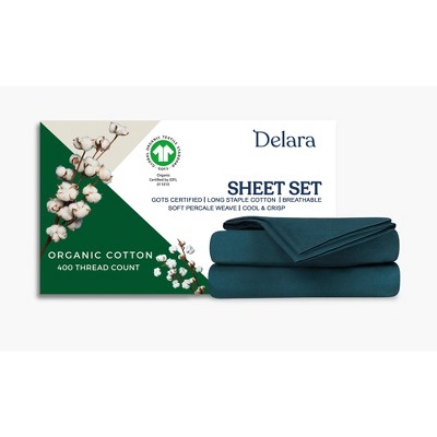 Delara 100% Organic Cotton Percale Weave Sheet sets, Smooth & Moisture-Wicking Sheets and Pillowcase