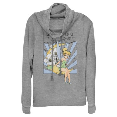 Juniors Womens Peter Pan Tinker Bell Magic is Real Tarot Card Cowl Neck Sweatshirt