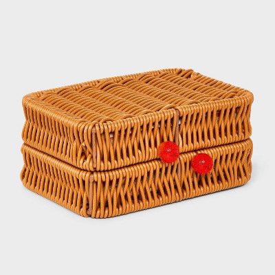 Picnic Style Faux Wicker Travel Jewelry Organizer - A New Day™ Brown/Orange: Polyurethane Storage Box, 18+ Age