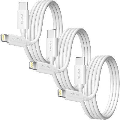Overtime Apple MFI Certified 6ft USBC-to-Lightning Charging Cable for Apple iPhone/iPad Lightning Devices, 3-Pack, White