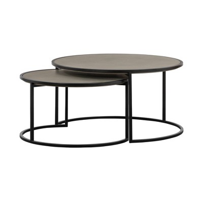 Set of 2 Rina Concrete/Metal Nesting Coffee Table Gray/Black - Armen Living: Modern Loop Leg Design for Living Room