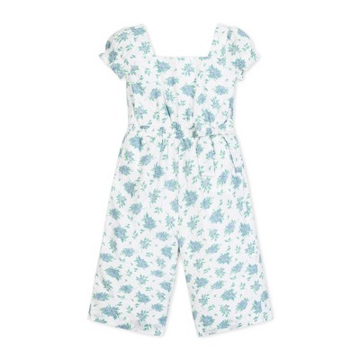 Hope & Henry Girls' Linen Puff Sleeve Smocked Waist Jumpsuit, Toddler