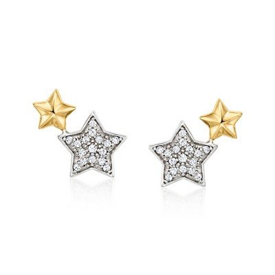 Ross-Simons 0.15 ct. t.w. Diamond Star Earrings in Sterling Silver and 14kt Yellow Gold