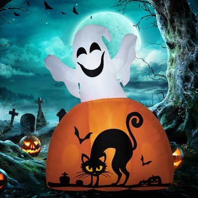 LOVSON 5-foot ghosts and pumpkins Halloween inflatable decorations with LED lights, suitable for gardens, lawns, parties, and holidays