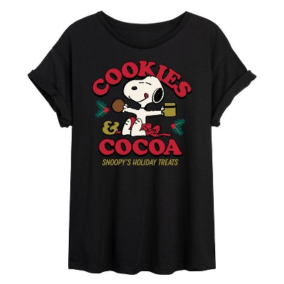 Women's - Peanuts - Snoopy Cookies and Cocoa Holiday Treats Oversized Graphic T-Shirt