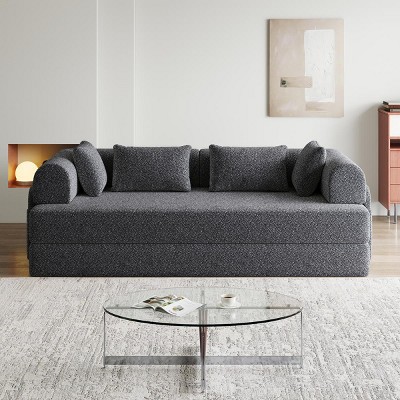 Modern Convertible Sofa Bed with Storage Pocket and 4 Pillows, 2 Seater Floor Sleeper for Living Room -3irtyhousy