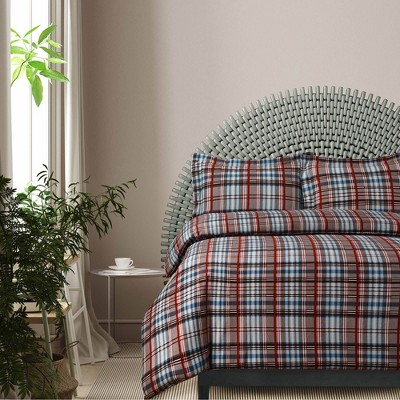 Brentwood Plaid Printed Flannel Oversized Duvet Cover Set - Azores Home
