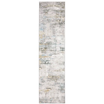 2'x8' Runner Marcel Distressed Abstract Area Rug Gray/Gold - Captiv8e Designs: 8ft Runner, Contemporary, Fade-Resistant