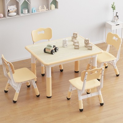 Kids Table and 4 Chairs Set with Particleboard Desktop, Non-Slip Legs, Easy to Wipe, Height Adjustable, Durable and Sturdy for Ages 2-10, Grey