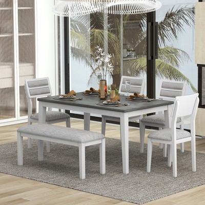 6 PCS Classic Dining Table Set with 4 Upholstered Chairs & Bench-ModernLuxe