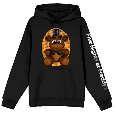 Five Nights at Freddy's Plush Bear and Sleeve Title Logo Adult Black Hoodie