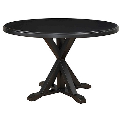 Carolina Living Winslet X Base Dining Table Antique Black: 48" Round Pedestal, 6-Seater, MDF Top, Wood Frame