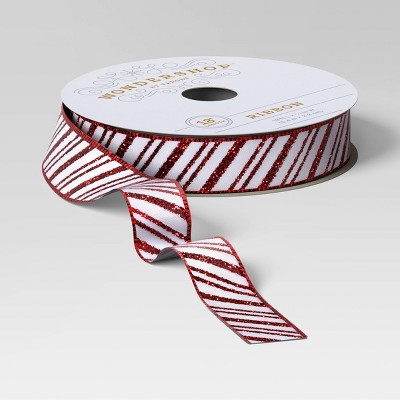 18' Christmas Candy Cane Wishes Premium Satin Ribbon Red/White - Wondershop™