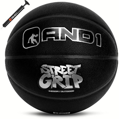 AND1 Street Grip Premium Composite Leather Basketball & Pump- Official Size 7 (29.5”) Streetball, Made for Indoor and Outdoor Basketball Games (Black)