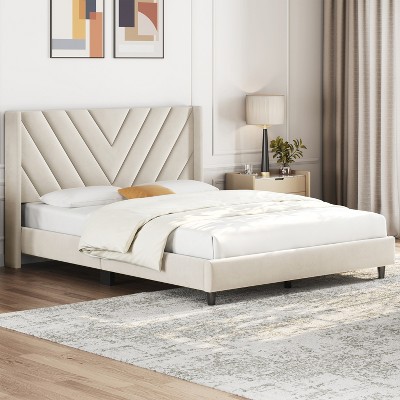 Yaheetech Upholstered Platform Bed Frame with Wooden Slat Support