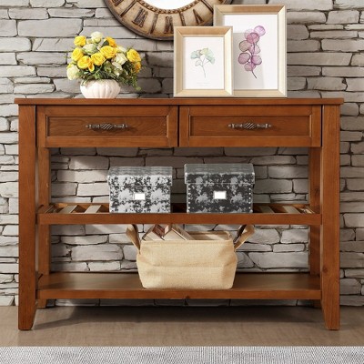 42" Sturdy Wood Buffet Sideboard, Mid-Century Style Console Sofa Table with 2 Storage Drawers 2 Tiers Shelves for Living Room Dining Room Entryway