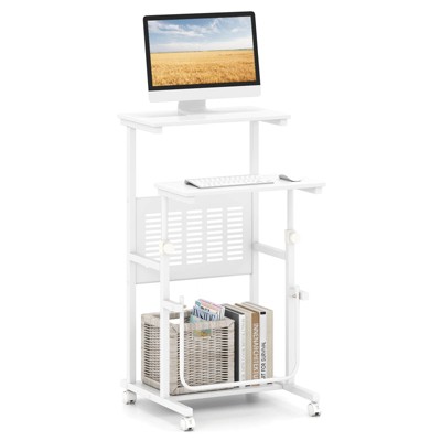 Costway Adjustable Standing Desk with Footrest Mesh Panel Lockable Wheels Sit Home Office