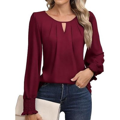 Coolmee Women's Long Sleeve Tops Dressy Business Casual Blouses Basic Loose Fit V Neck Work Shirt Fall Clothes Outfits