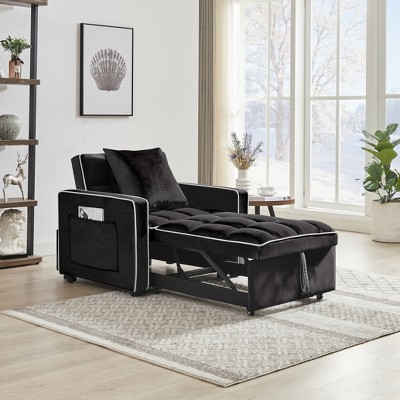 KTMBDW Sofa Bed Chair Convertible, Sleeper Sofa with Pull-Out Bed, 3-in-1 Futon Couch with Reclining Backrest and Side Pocket