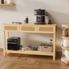 Natural Wood Color 2-Layer 3-Drawer MDF Wicker Surface Entry Table - 3 of 4