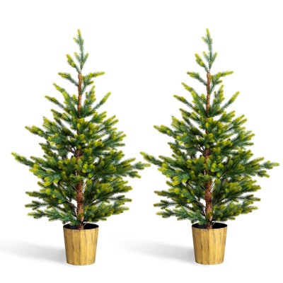 2 Pack 4FT Artificial Green Christmas Tree with Pot Stand Holiday Decoration