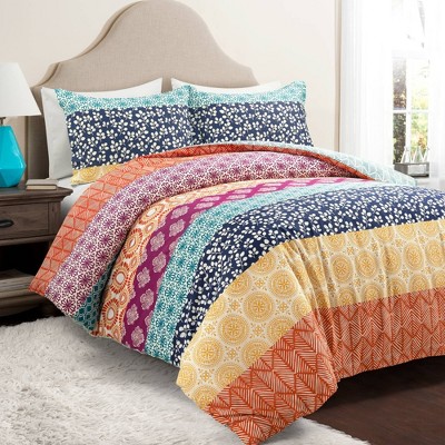 3pc Bohemian Stripe Cotton Duvet Cover Set - Lush Décor