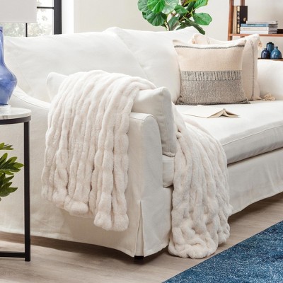 Chanasya Ruched Faux Fur Throw Blanket - Reversible Minky Blanket