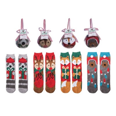 Transpac Plush Woodland Character Socks Ornament Ball Set of 4 Christmas Home Decorations Tree Ornaments Wood