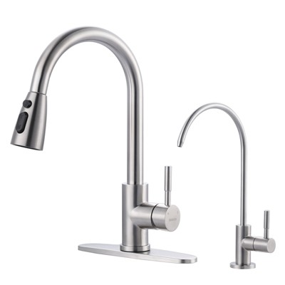 WOWOW Single Handle Pull Down Sprayer Kitchen Faucet with Water Filter Faucet