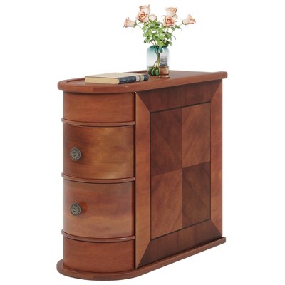 LITTLE TREE 2 Drawer Narrow Solid Wood End Table Walnut