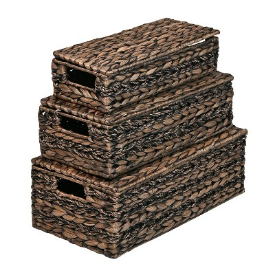 happimess Sandrine Classic Farmhouse Handwoven Hyacinth Storage Baskets with Handles and Lids