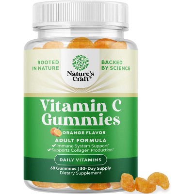 Vitamin C Gummies for Adults, Chewable Immune Support Gummies, Ascorbic Acid Natural Vitamin C Gummy Immune Booster for Adults, Nature's Craft, 60ct