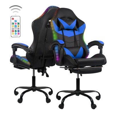 Racxily Gaming Chair - RGB Lighting PU Leather Computer Chair with Footrest and Lumbar Support, w/Synced Armrests & 5-Star Metal Base