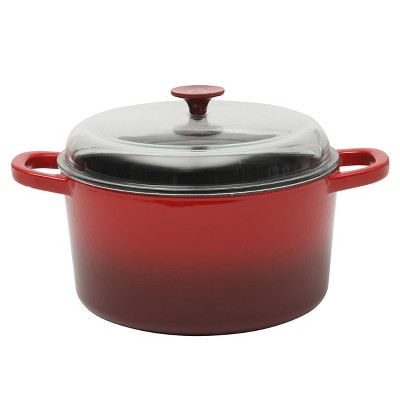 Crock Pot 3 Quart Enameled Cast Iron Dutch Oven With Borosilicate Lid in Red