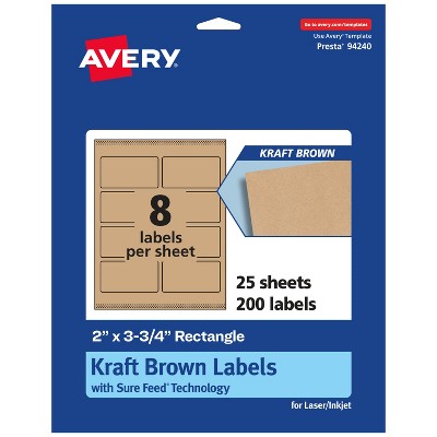 Avery Kraft Brown Rectangle Labels with Sure Feed, 2" x 3.75"