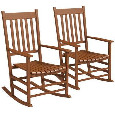 Outsunny Wooden Rocking Chair Set, Curved Armrests, High Back, Slatted Seat Outdoor Rocker Set