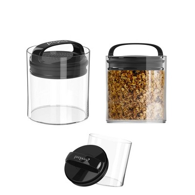 Prepara Evak Fresh Saver Short Airtight Containers, Medium - Black Handle with Patented Twin-Valve System (2-Pack)