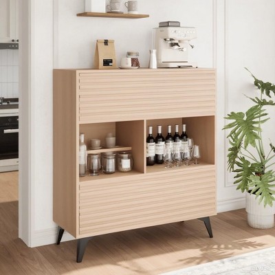 Three-Layer Wood Storage Cabinet, Durable Particle Board Organizer with Multi-Layer Shelves, Compact Design Ideal Furniture Storage Solution
