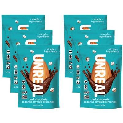 Unreal Dark Chocolate Coconut Covered Almonds - Case of 6/4 oz