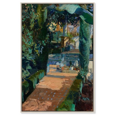 Art Remedy Entrance with Fountain Impresionism Landscape Wall Art Framed