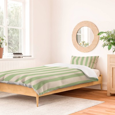 Deny Designs Avenie Modern Craft Spring Striped Duvet and Sham Set Green