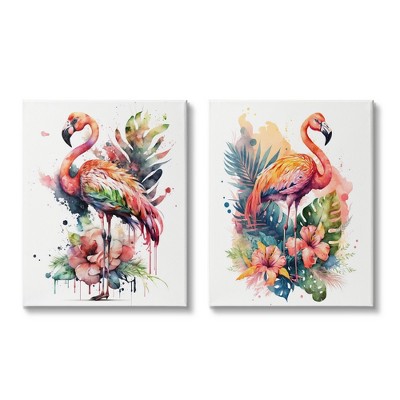 Stupell Industries Modern Tropical Flamingos Canvas Wall Art (Set of 2)