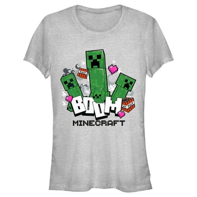Juniors Womens Minecraft Creepers Boom Logo T-Shirt