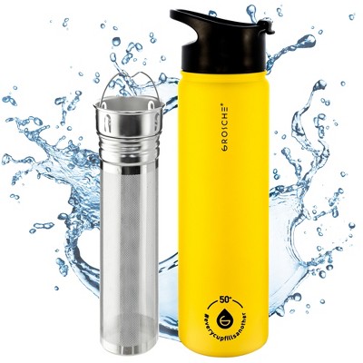 GROSCHE Chicago Steel 16 oz. Infusion Water Bottle Insulated Water Bottle Tea and Fruit Infuser Water Bottle Stainless Steel Flask