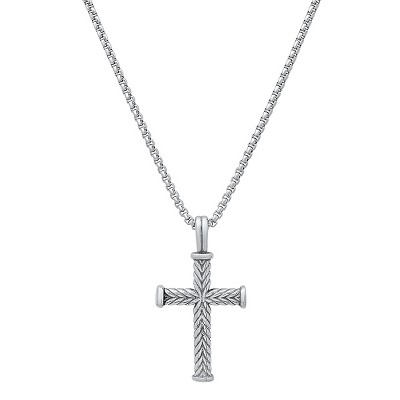 Steeltime 24" Men's stainless steel twist design cross pendant