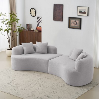 Wooakway 107" 4 Seats White Upholstered Sofa with Armrest Teddy Velvet Compression Couch with 4 Pillows