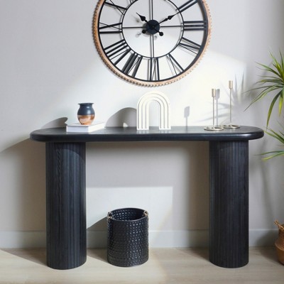 KIGFTSOD 56" Modern Black Wood Console Table - Fluted Entryway Table, Narrow Sofa/Hallway Table for Living Room